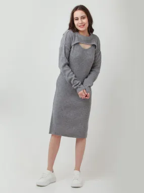 Grey Solid Cut Out Sweater Dress