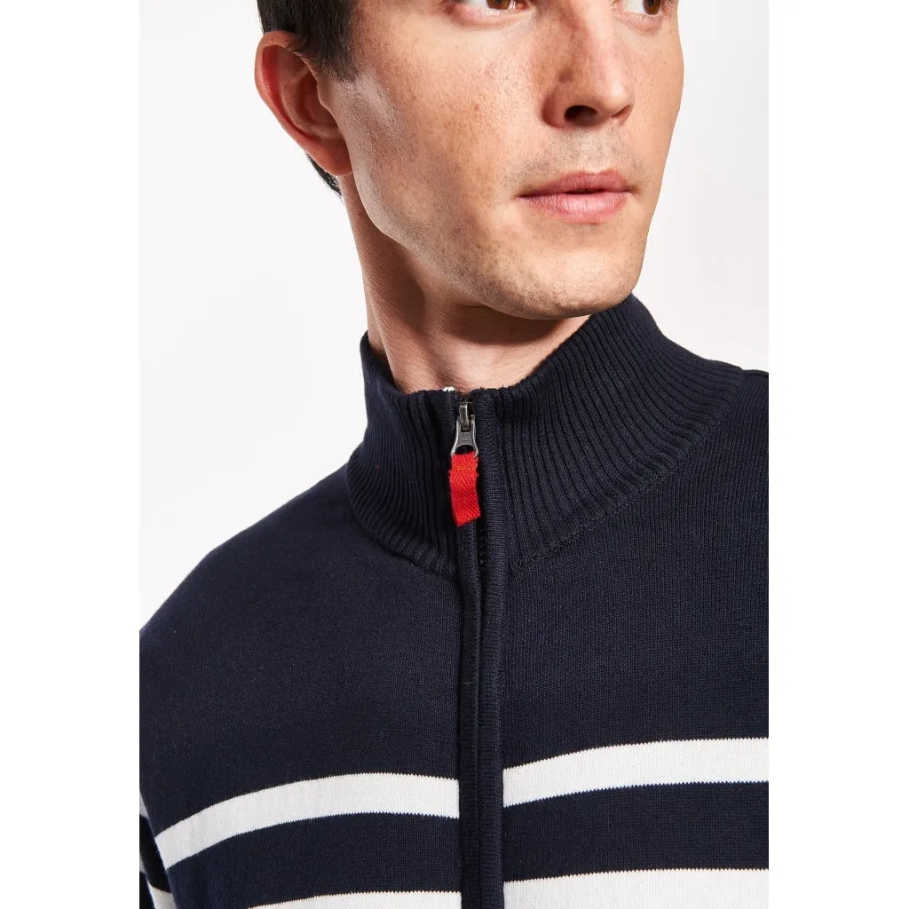 Haakon Striped Knit Cardigan - Windbreaker - Dark Navy/Pearl