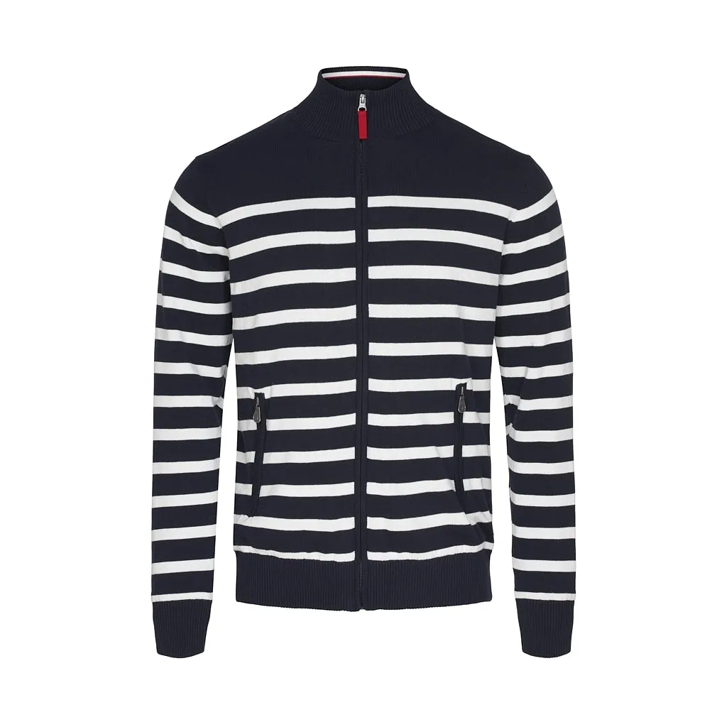 Haakon Striped Knit Cardigan - Windbreaker - Dark Navy/Pearl