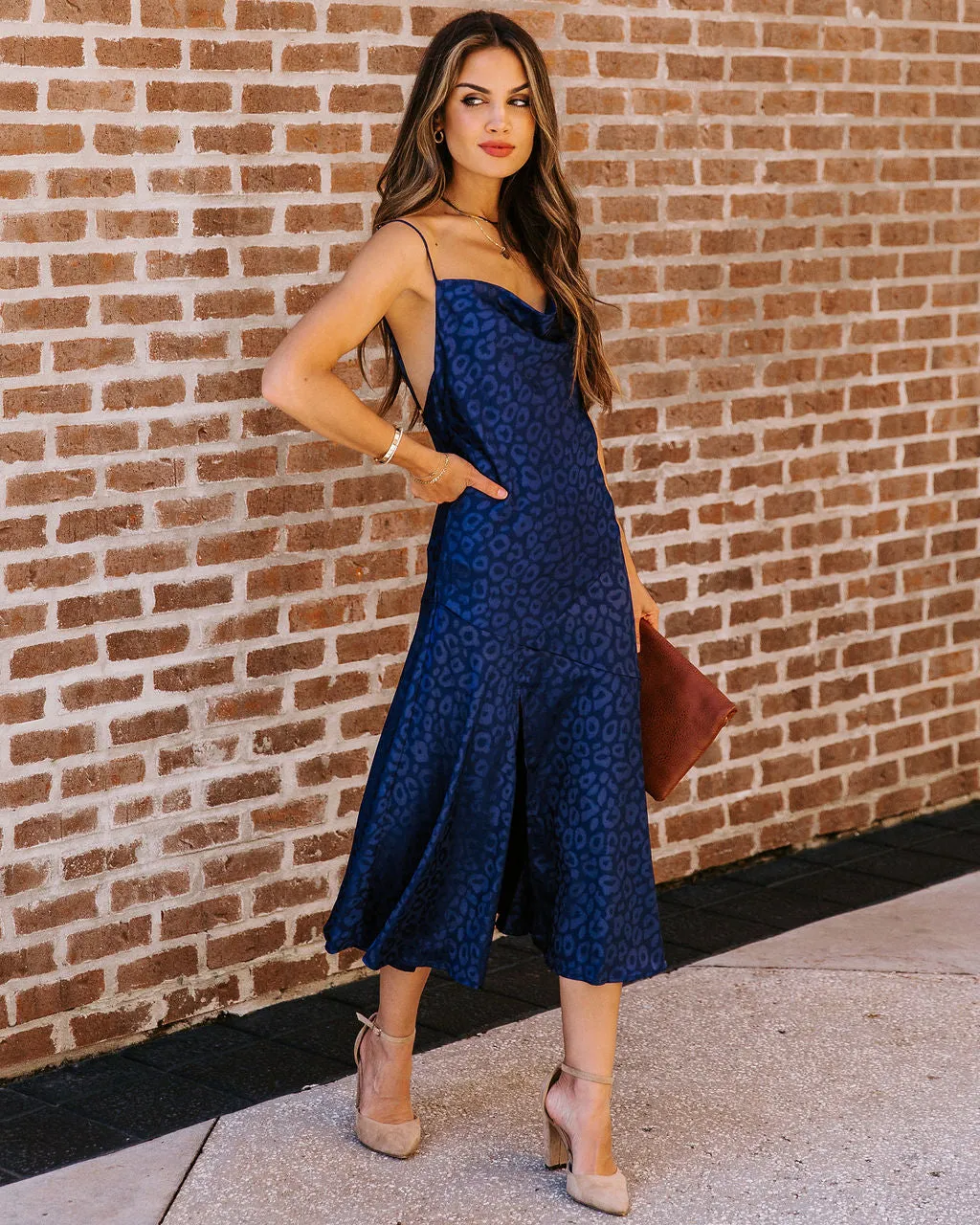 Halsey Embossed Leopard Midi Slip Dress