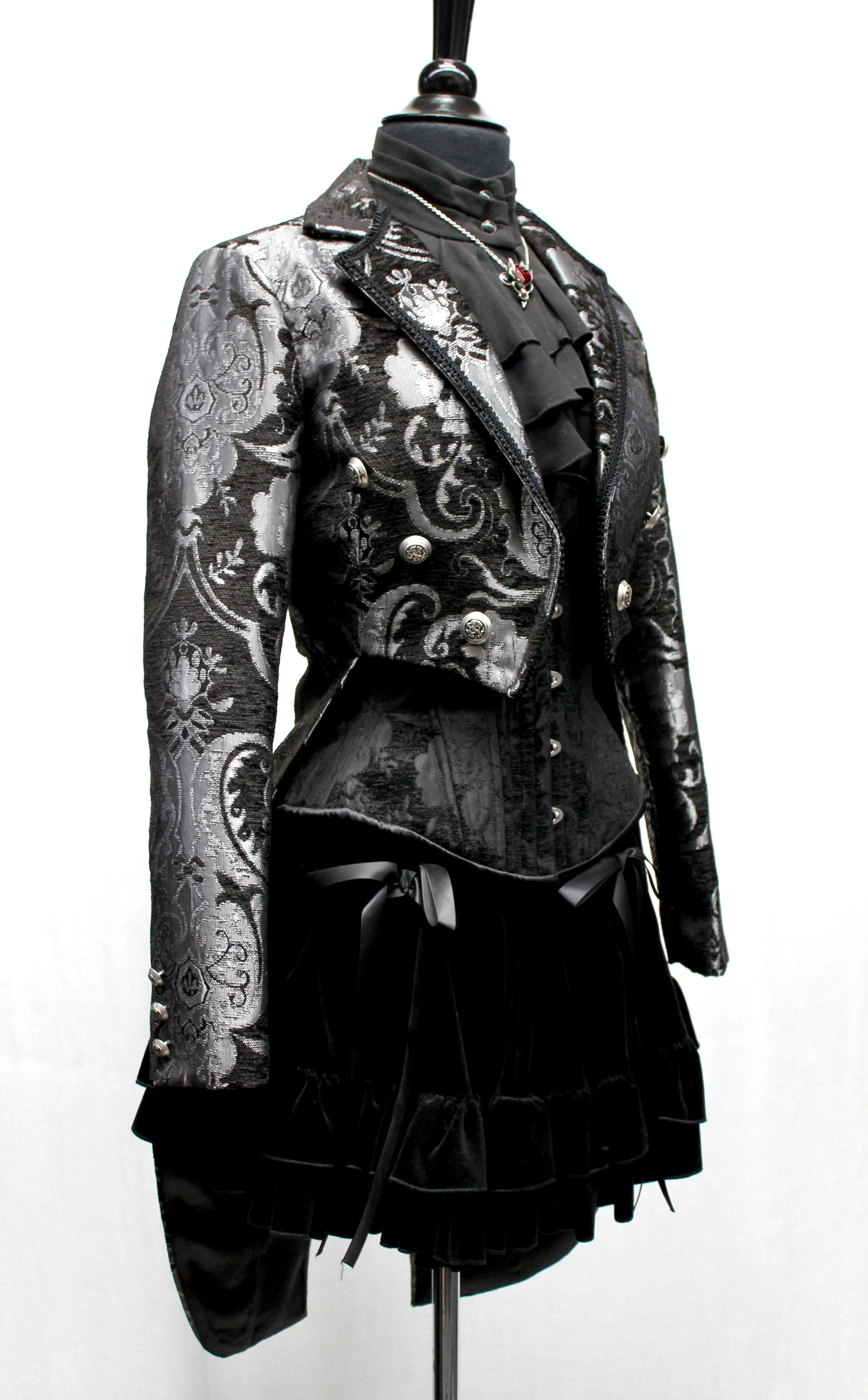 HARLEQUIN TAILCOAT - SILVER/BLACK TAPESTRY