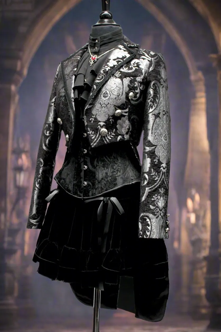 HARLEQUIN TAILCOAT - SILVER/BLACK TAPESTRY