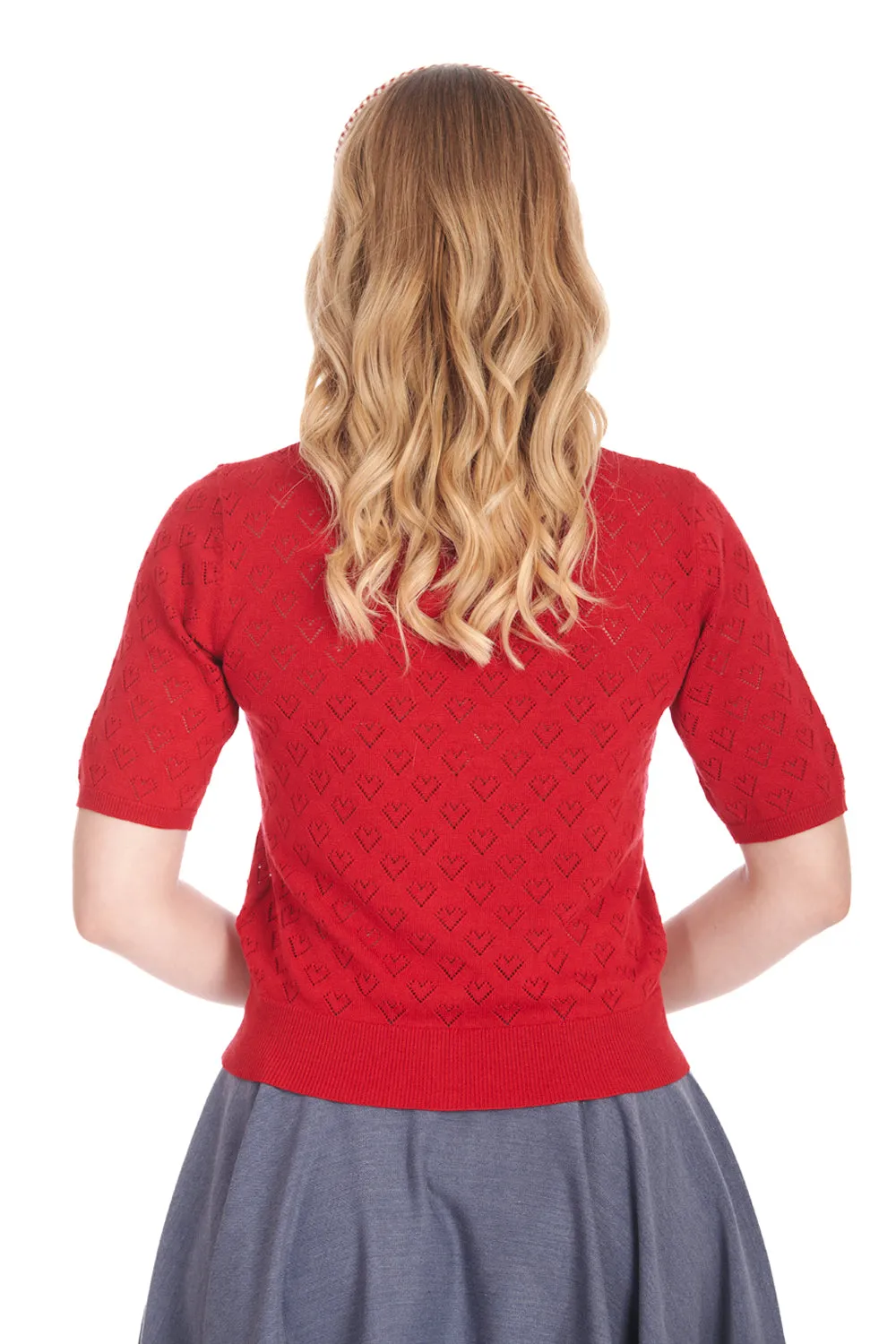 Heart Blooms Short Sleeve Cardigan In Red by Banned