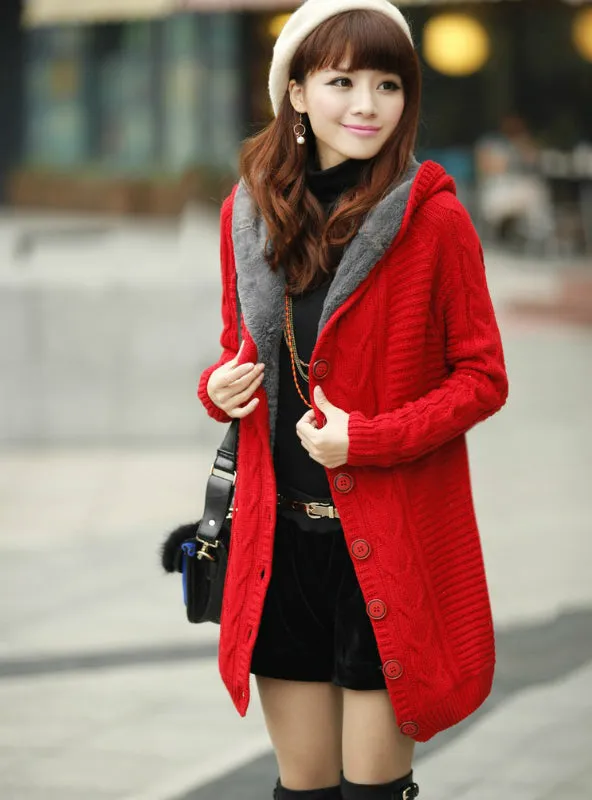 Hooded Cardigan Cashmere Sweater Women Coat