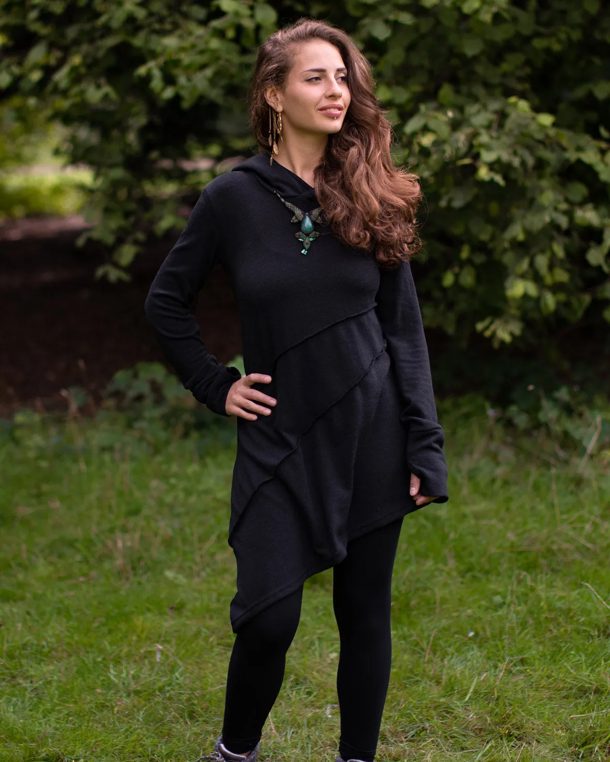 Hooded Pixie Dress Black