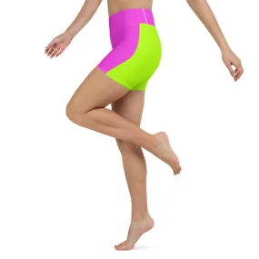 Hot Pink Neon Green Yoga Shorts, Women's Solid Color Minimalist Short Tights-Made in USA/EU