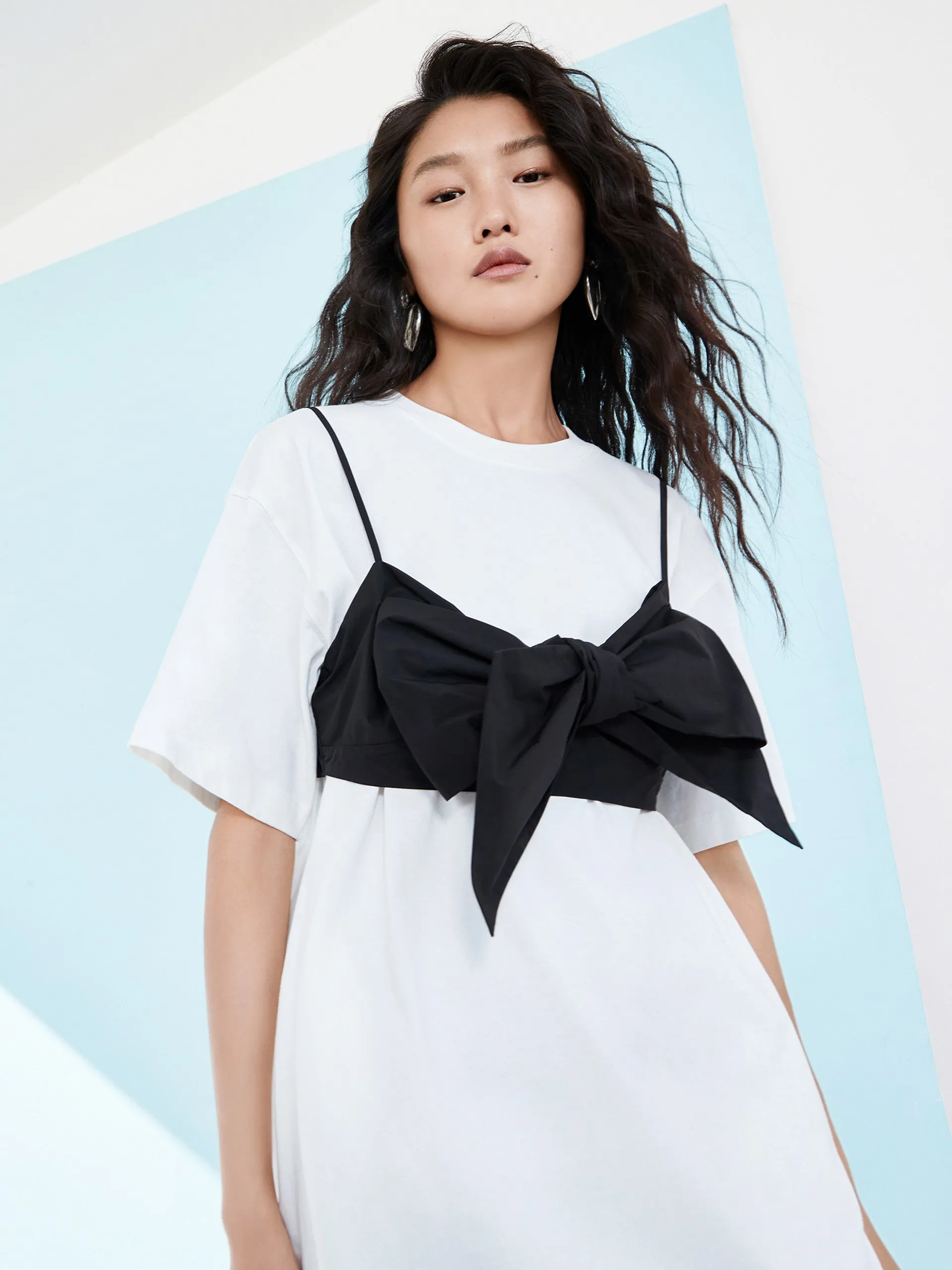 HOT SALE Detachable Slip Bow Cotton T-shirt Dress