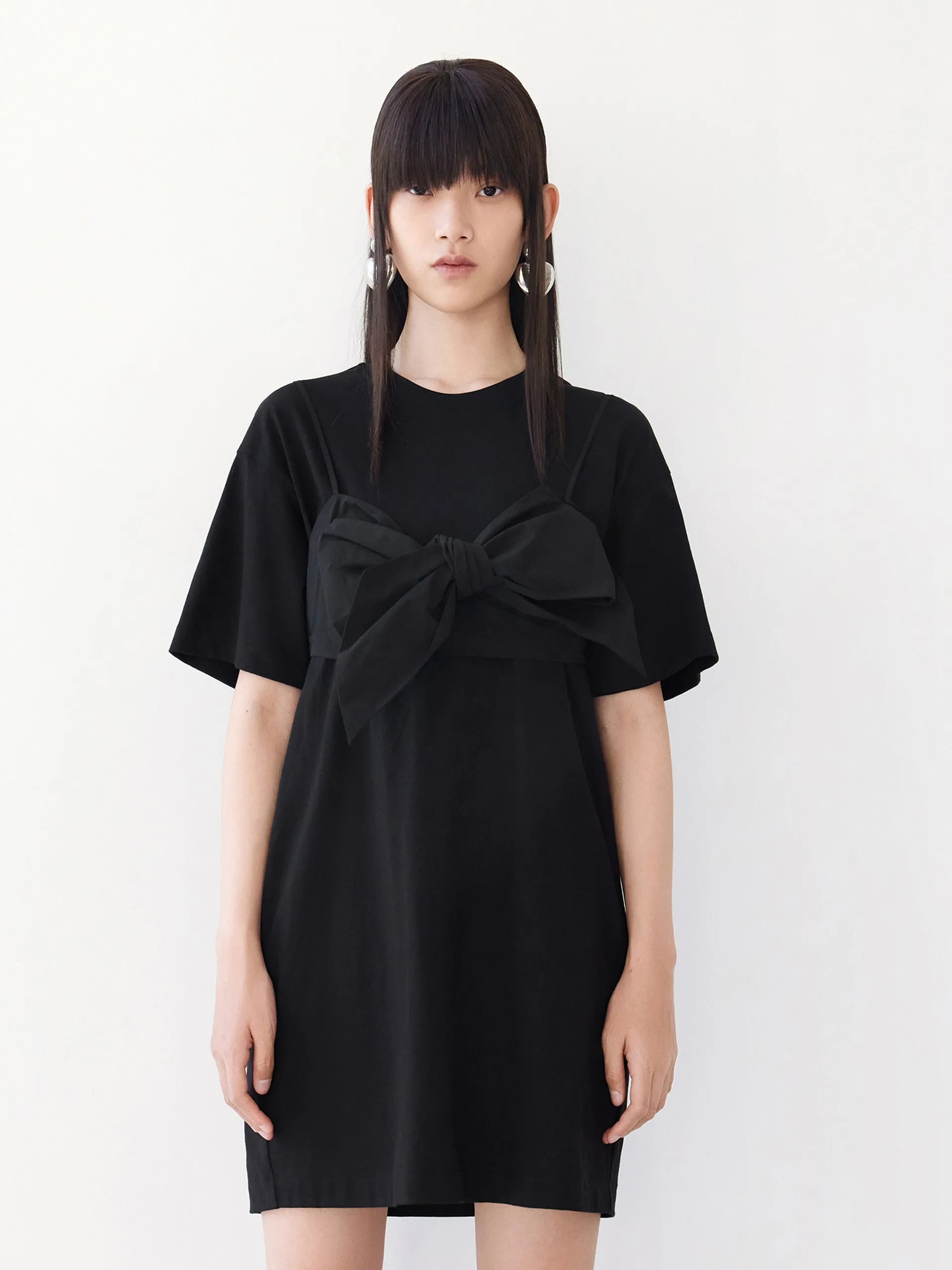 HOT SALE Detachable Slip Bow Cotton T-shirt Dress