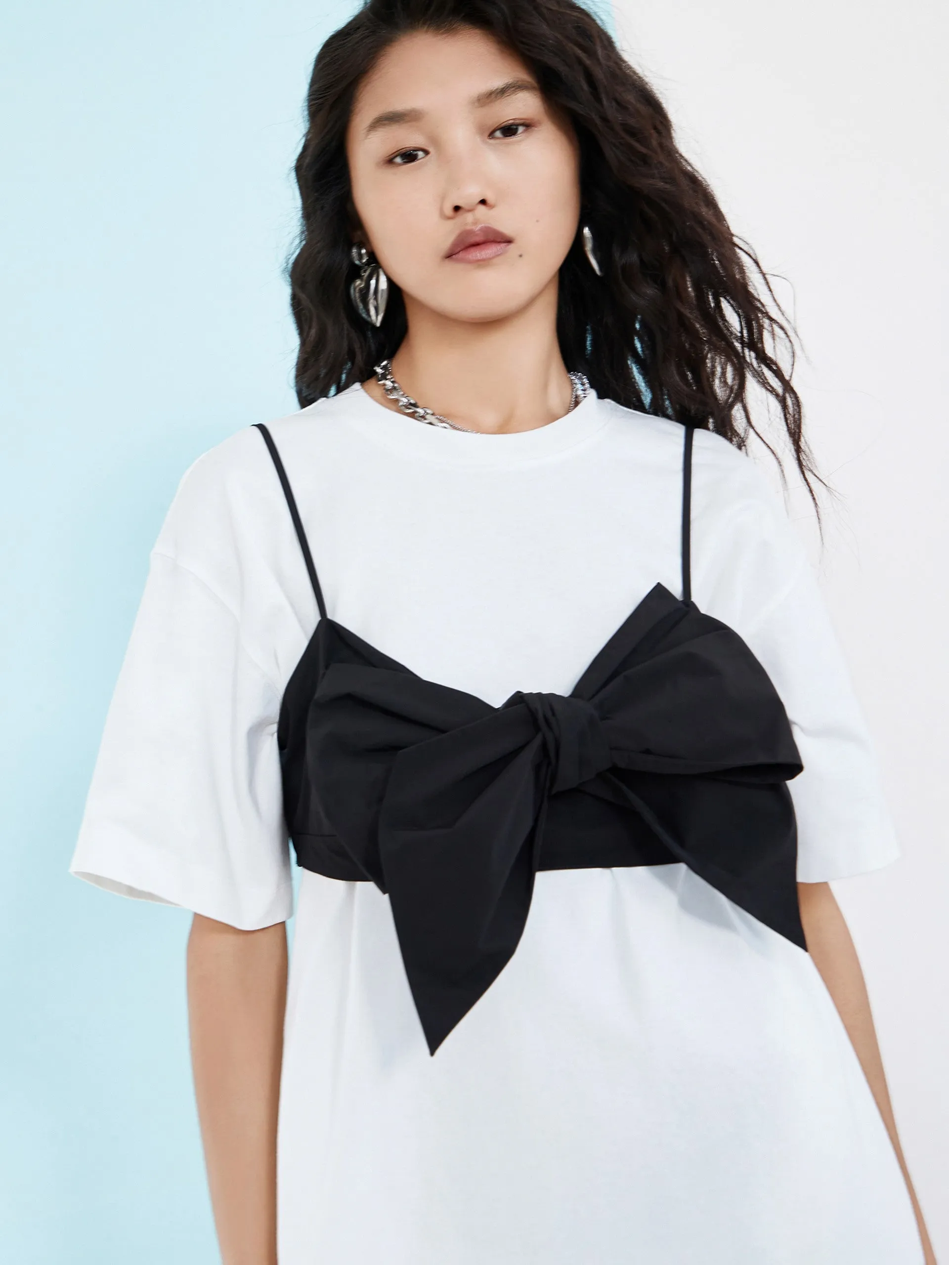 HOT SALE Detachable Slip Bow Cotton T-shirt Dress