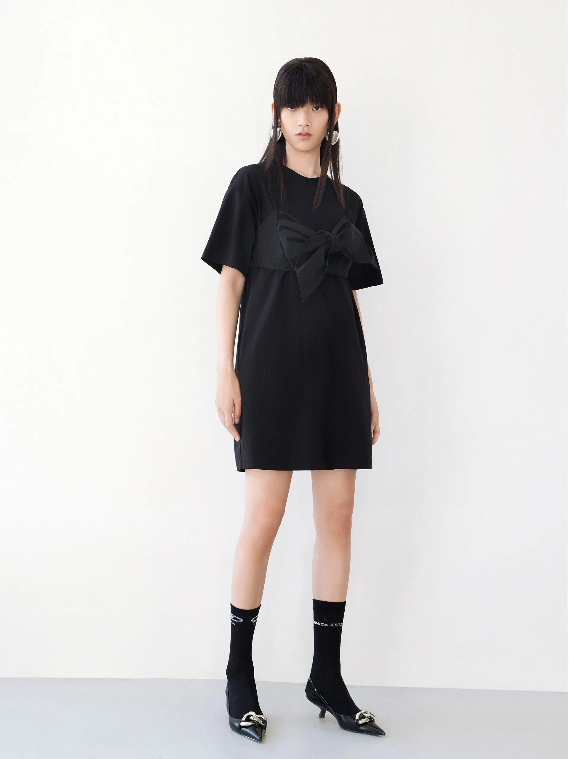 HOT SALE Detachable Slip Bow Cotton T-shirt Dress