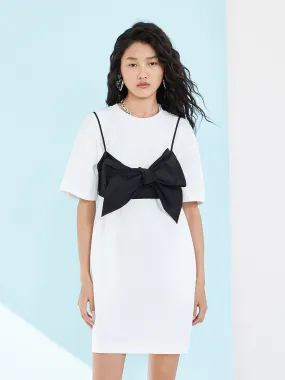 HOT SALE Detachable Slip Bow Cotton T-shirt Dress