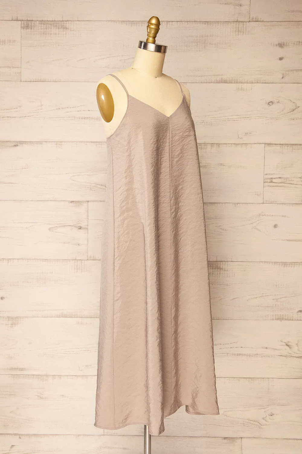 Ibertioga Taupe | Midi Slip Dress w/ V-Neckline