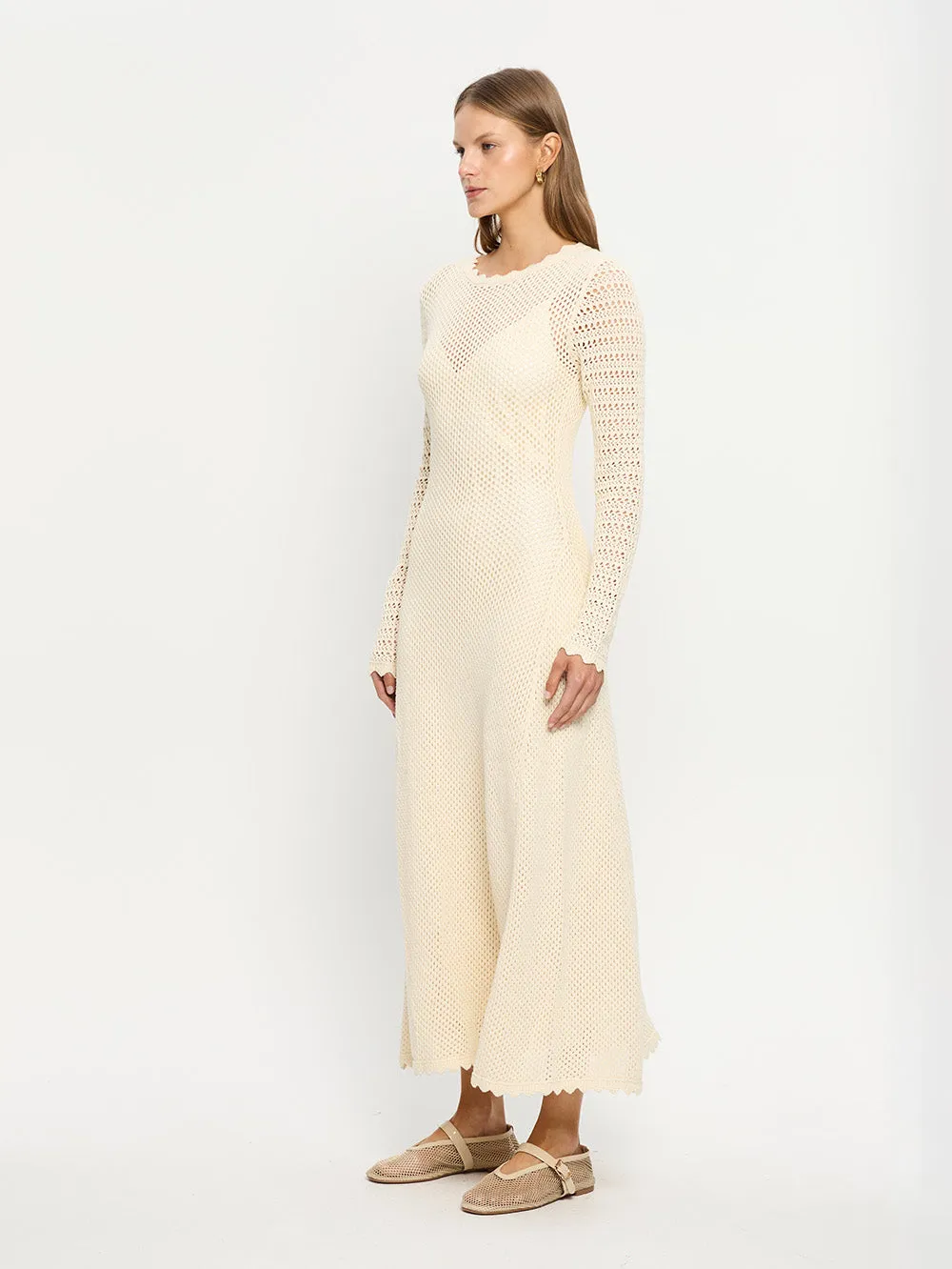 Ingrid Knit Midi Dress - Cream