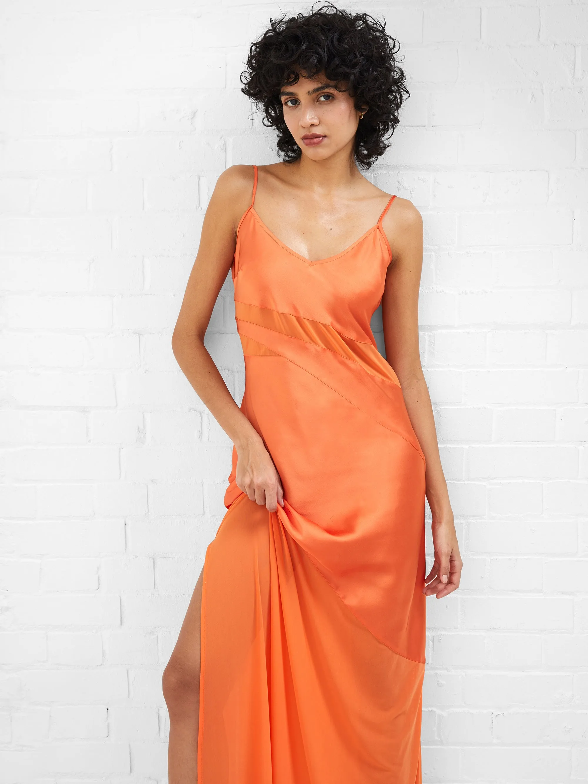 Inu Satin Strappy Mesh Maxi Dress