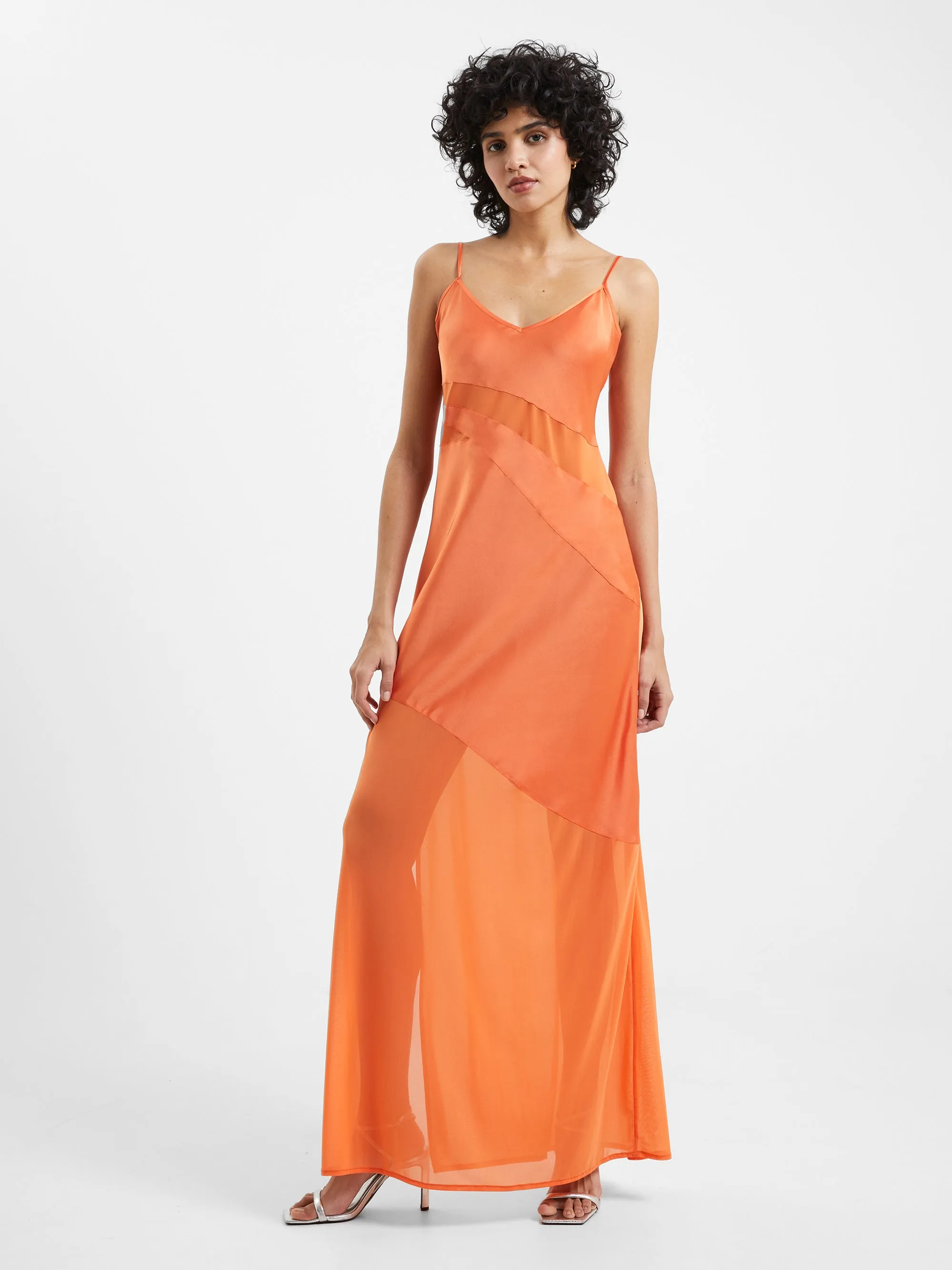 Inu Satin Strappy Mesh Maxi Dress