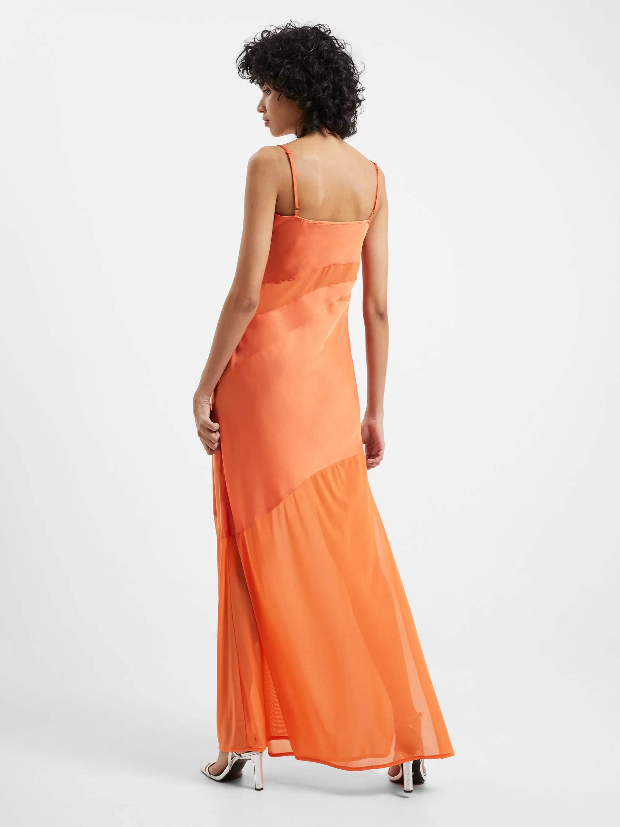 Inu Satin Strappy Mesh Maxi Dress