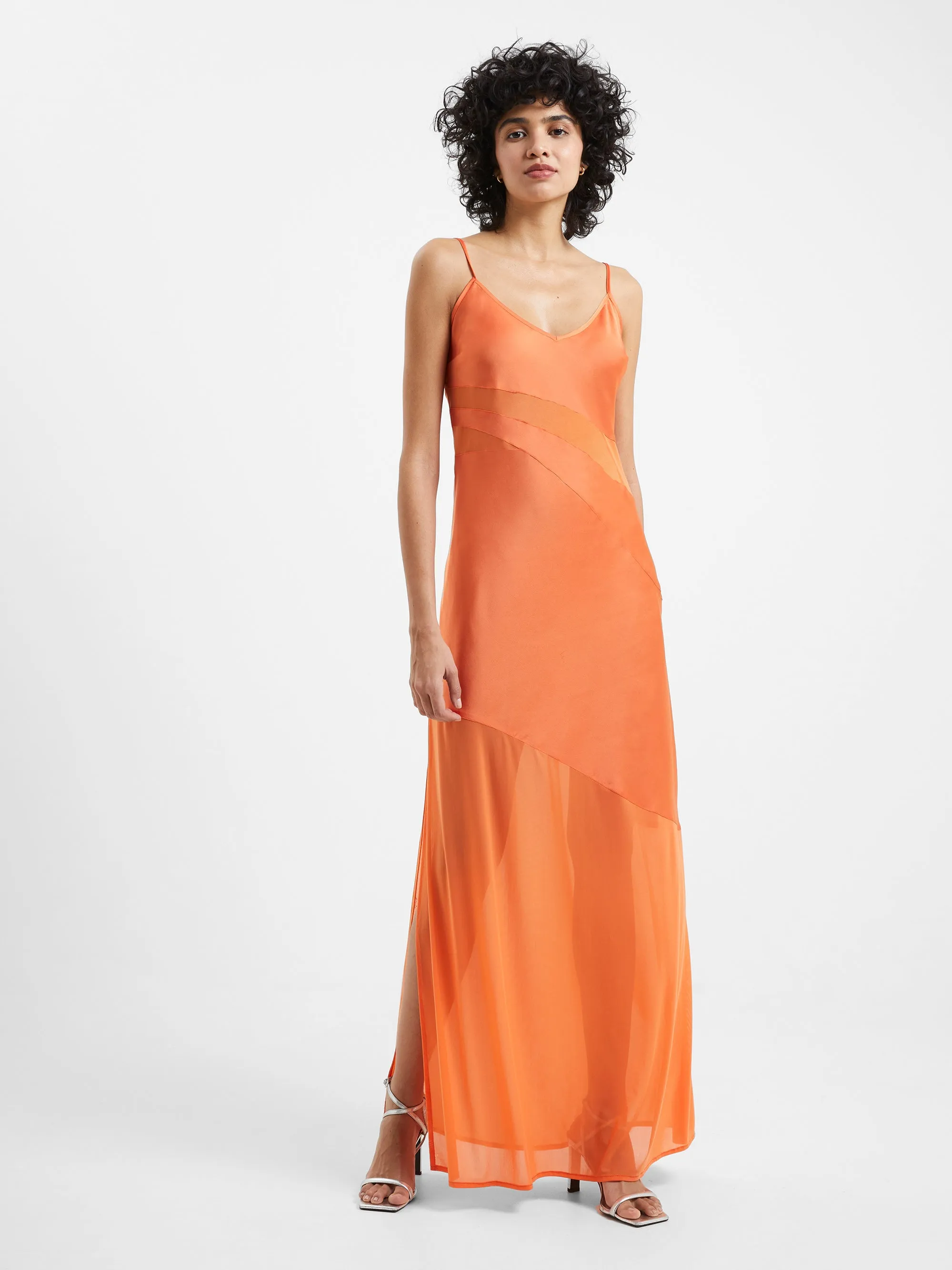 Inu Satin Strappy Mesh Maxi Dress