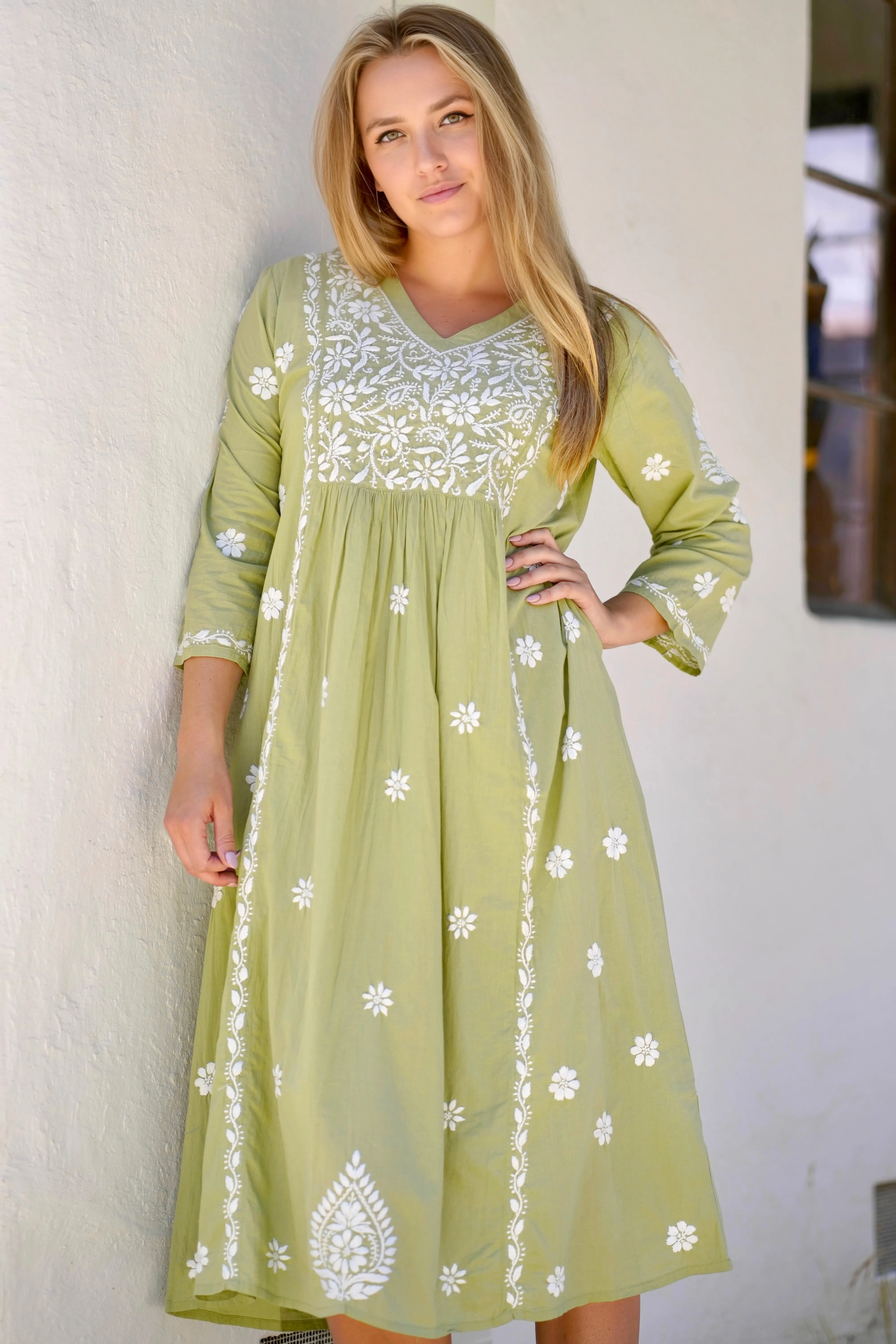 Isabelle Emb. Kafan Dress Green