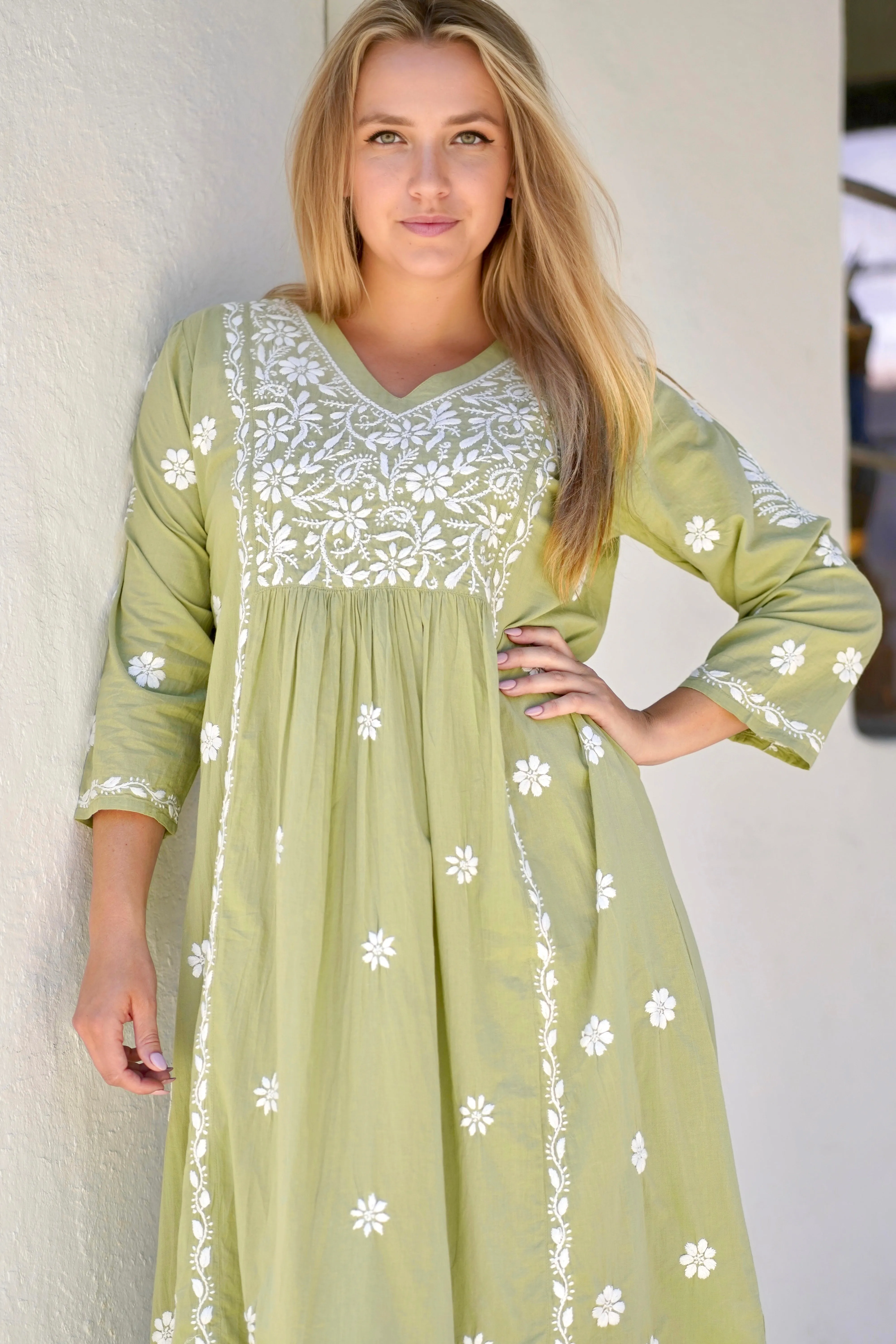 Isabelle Emb. Kafan Dress Green