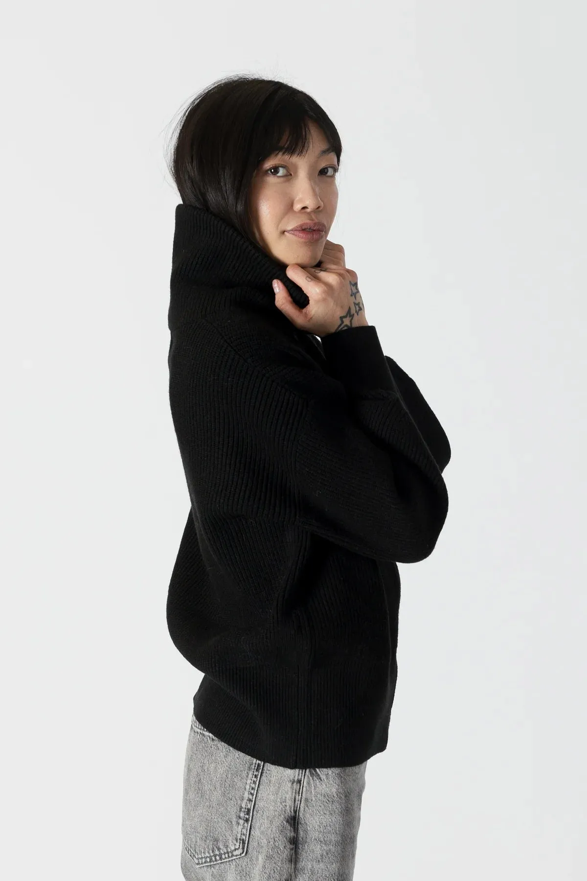 JAMES ZIP-UP CARDIGAN W/COLLAR | BLACK