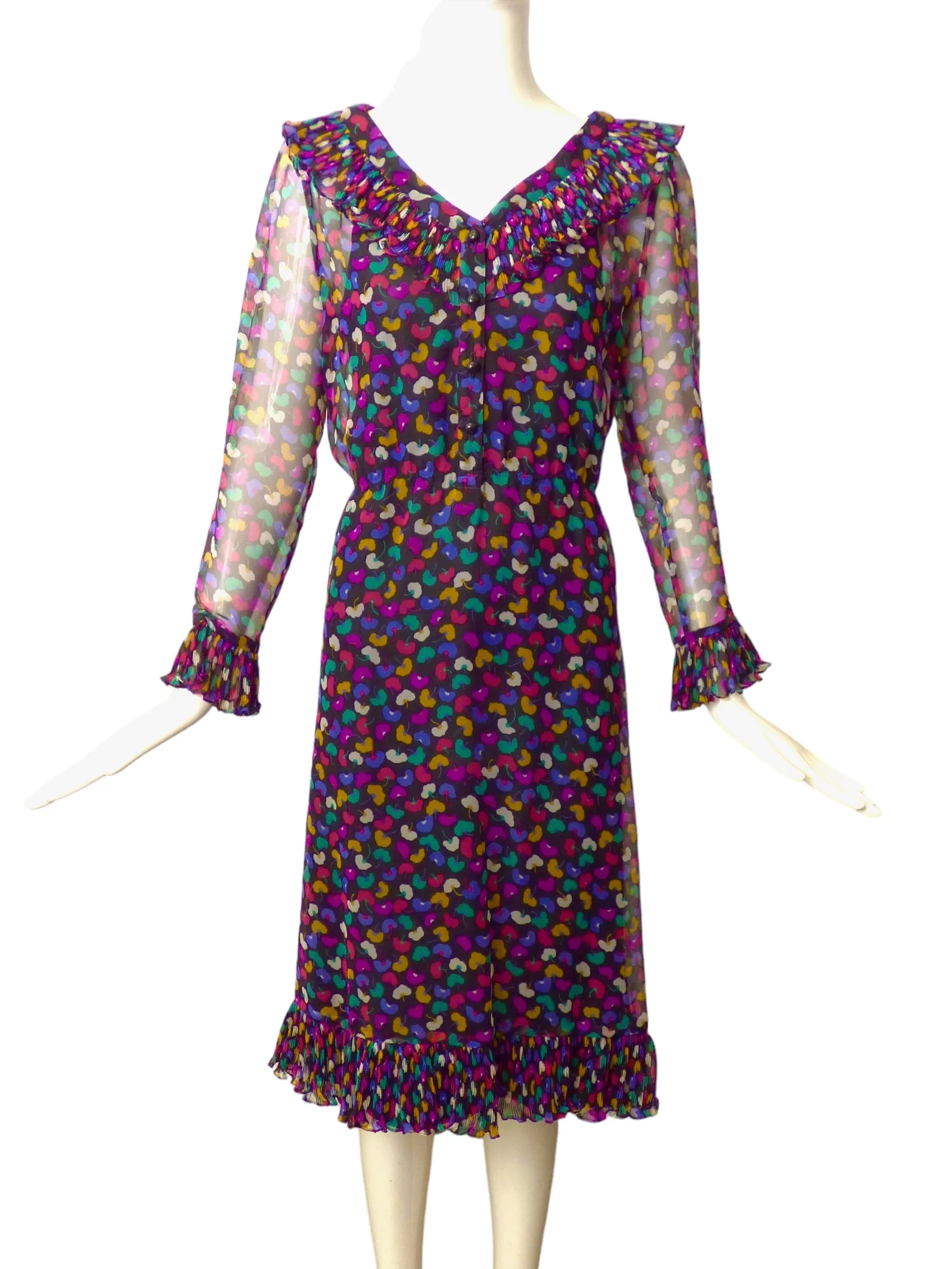 JANE ANDRE-1970s Chiffon Print Dress, Size 6