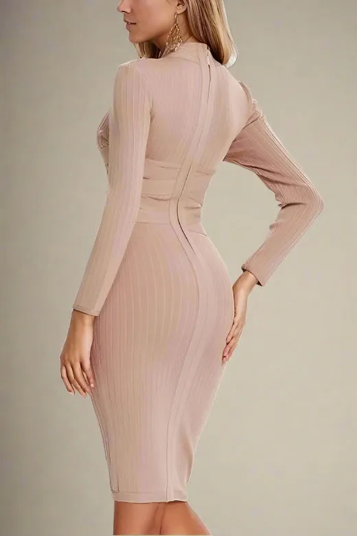 Jane Long Sleeve Bodycon Midi Dress - Nude