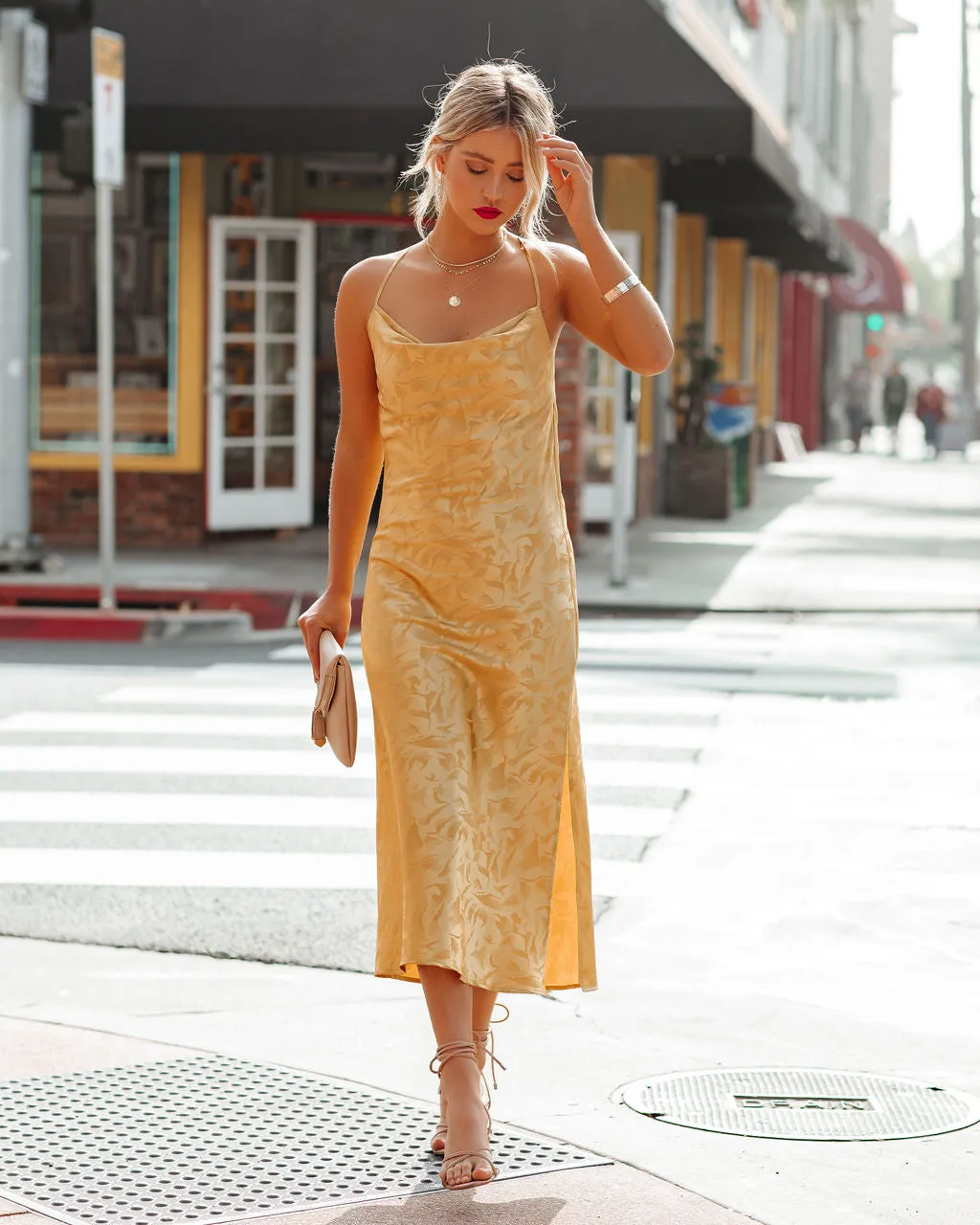 Janene Satin Cowl Neck Midi Dress - Golden Yellow - FINAL SALE