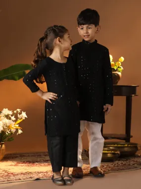 Jashvi Black And White Black BHAI BEHEN Siblings Matching Set