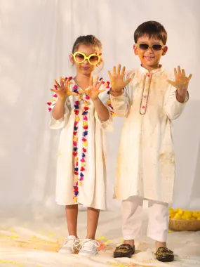 Jashvi Cream Holi Special Siblings Matching Set