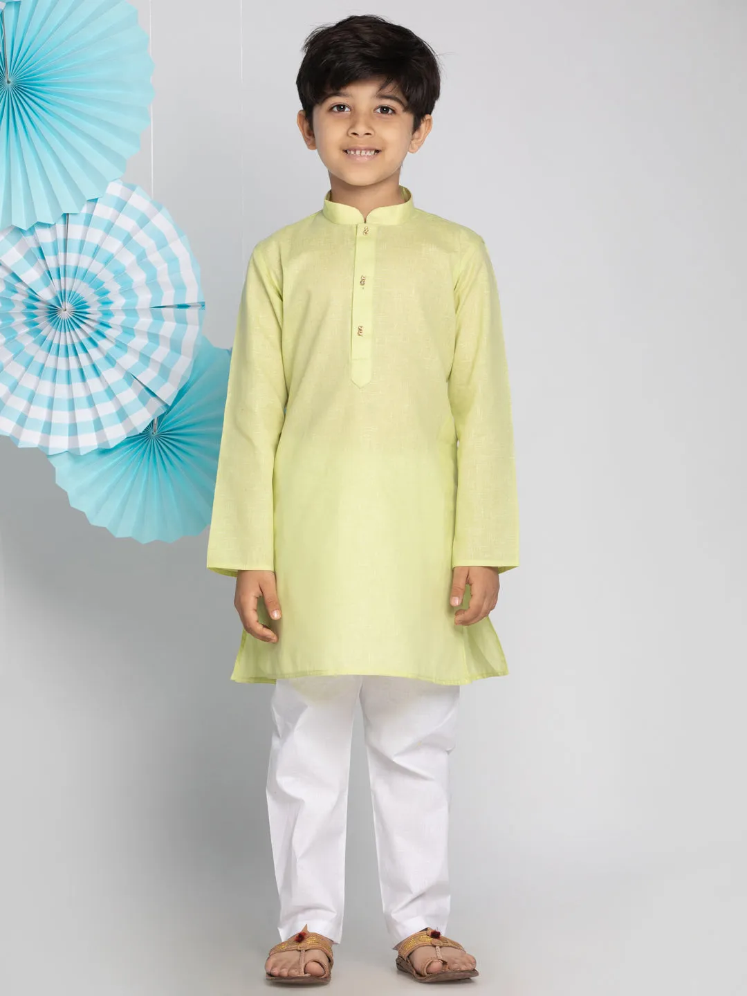 Jashvi Green And White Baap Beta Kurta And Pyjama Set