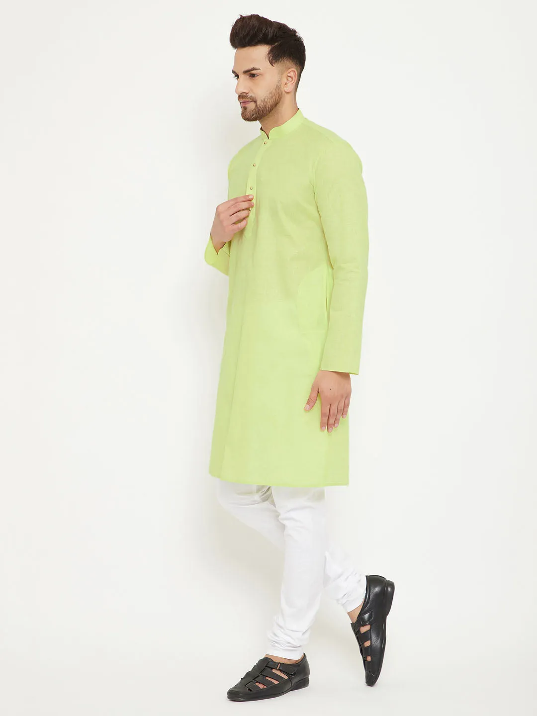 Jashvi Green And White Baap Beta Kurta And Pyjama Set