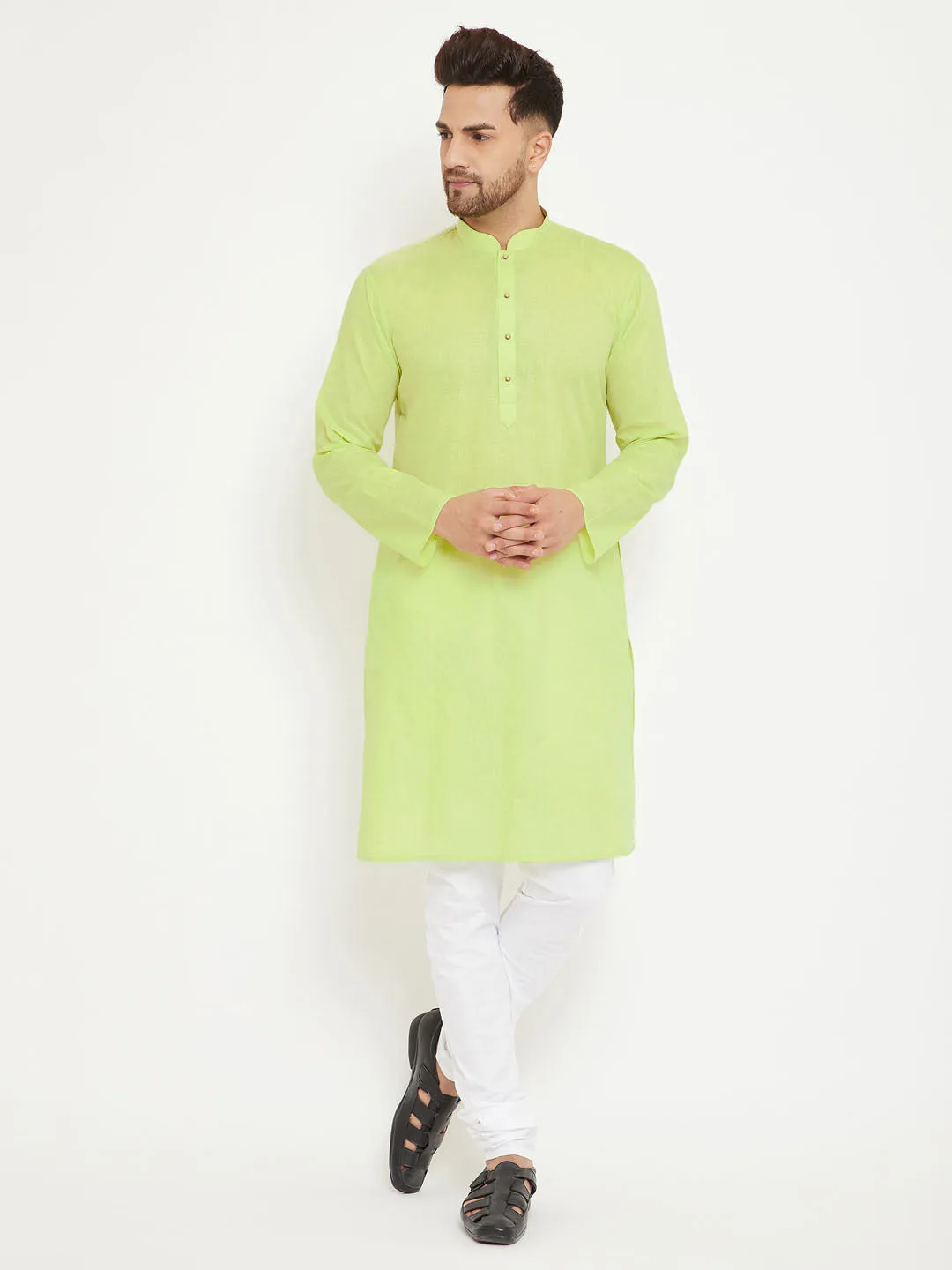 Jashvi Green And White Baap Beta Kurta And Pyjama Set