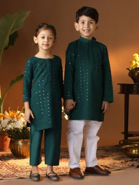 Jashvi Green And White Green BHAI BEHEN Siblings Matching Set