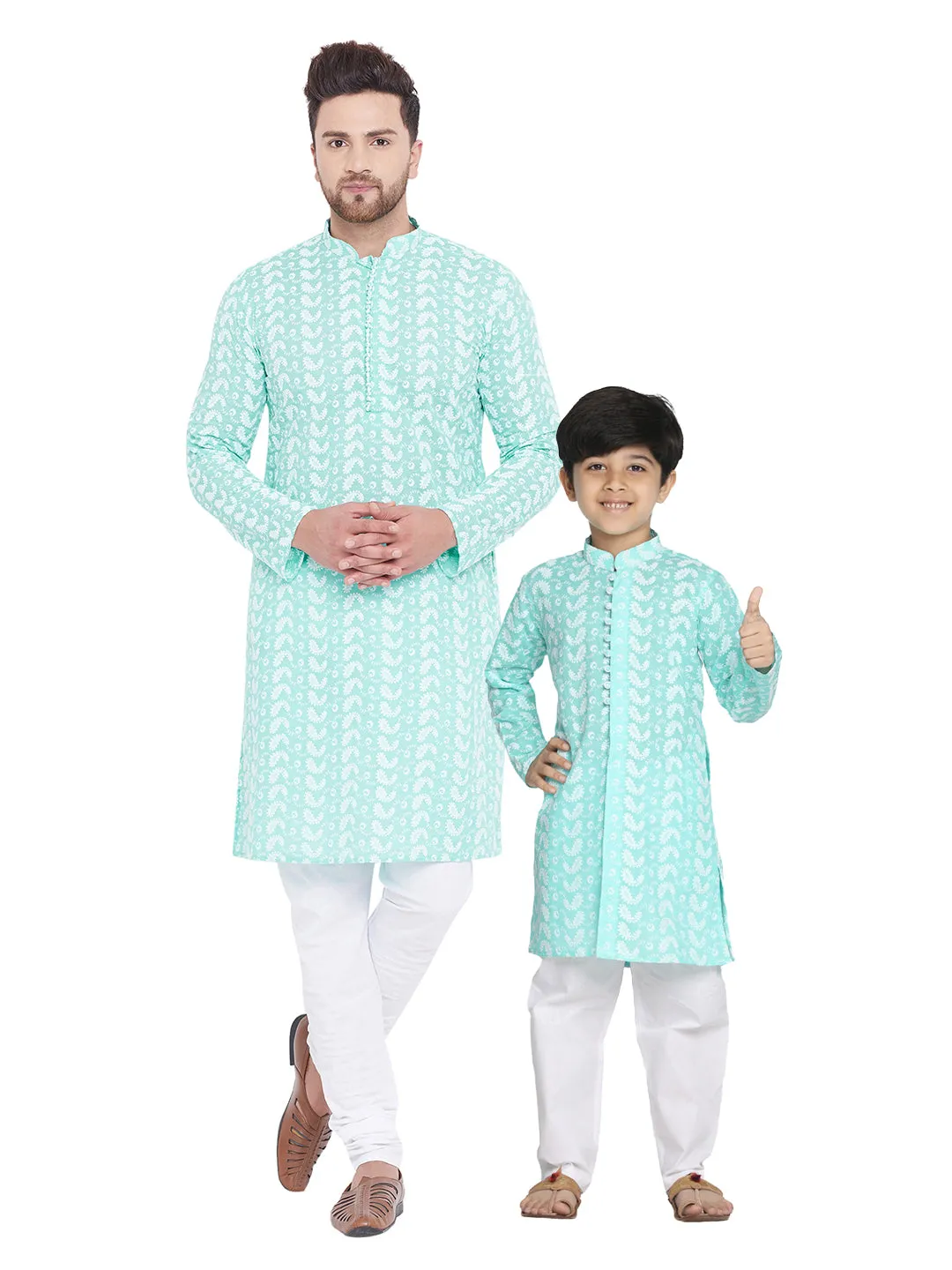 Jashvi Green Pure Cotton Chikankari Kurta Pyjama Set