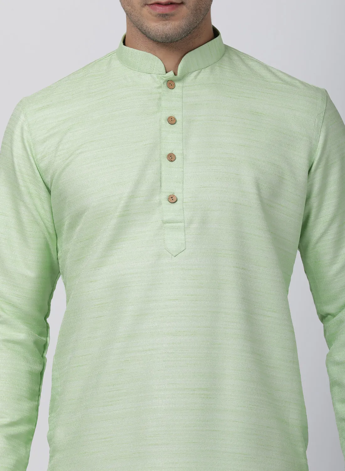 Jashvi Jashvi Men's Light Green Cotton Silk Blend Kurta and Pyjama Set