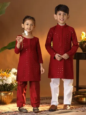 Jashvi Maroon and White Maroon BHAI BEHEN Siblings Matching Set