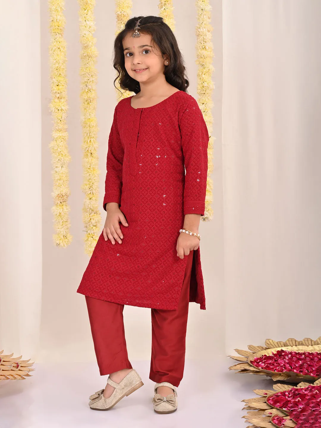 Jashvi Maroon and White Maroon BHAI BEHEN Siblings Matching Set