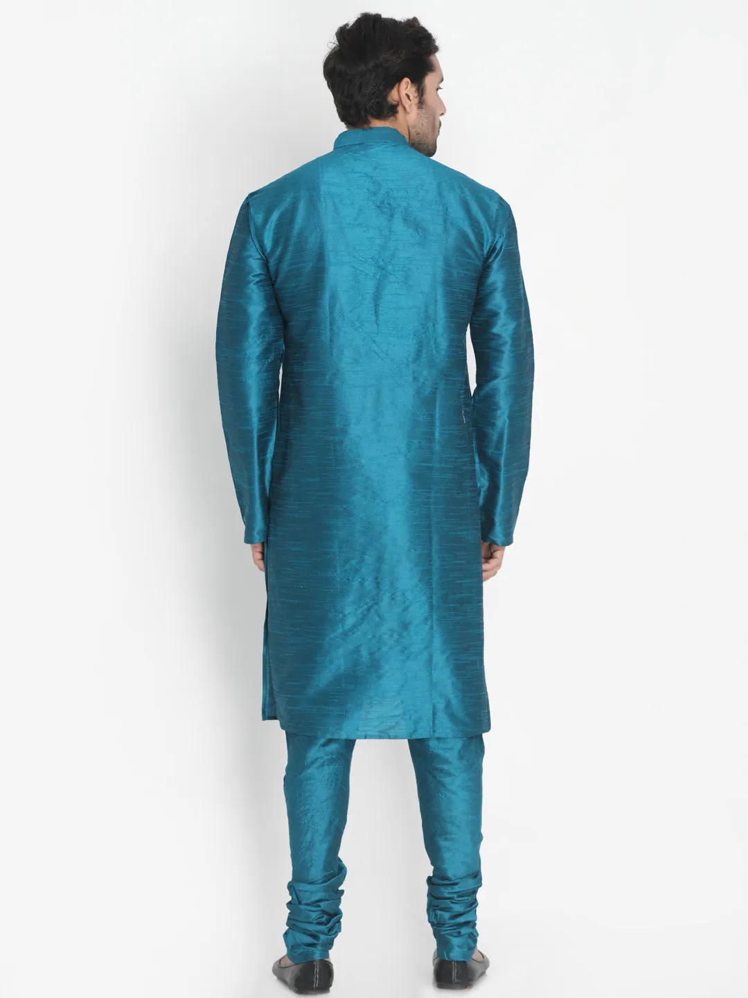 Jashvi Men's Dark Green Cotton Silk Blend Kurta and Pyjama Set