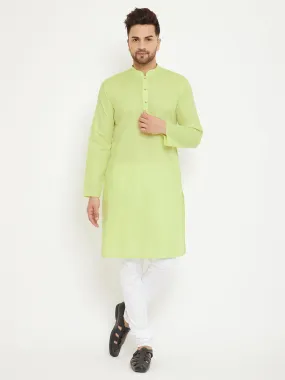 Jashvi Men's Green And White Cotton Blend Kurta Pyjama Set