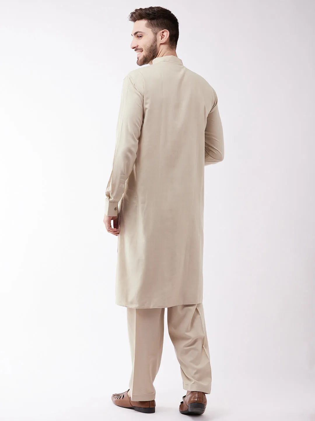 Jashvi Men's Green Cotton Blend Kurta and Pyjama Set