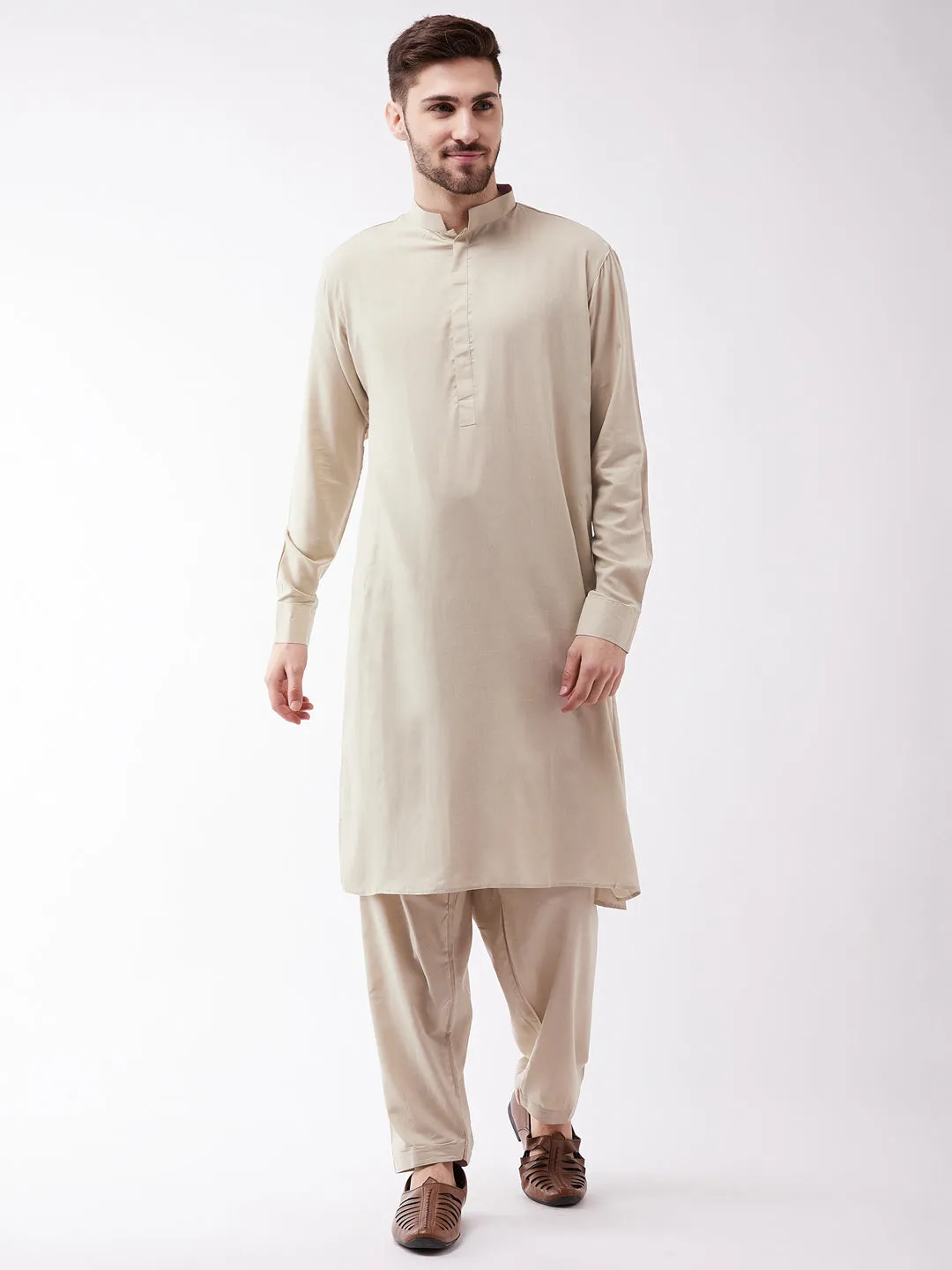 Jashvi Men's Green Cotton Blend Kurta and Pyjama Set