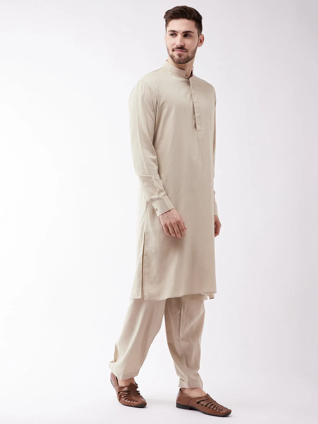 Jashvi Men's Green Cotton Blend Kurta and Pyjama Set