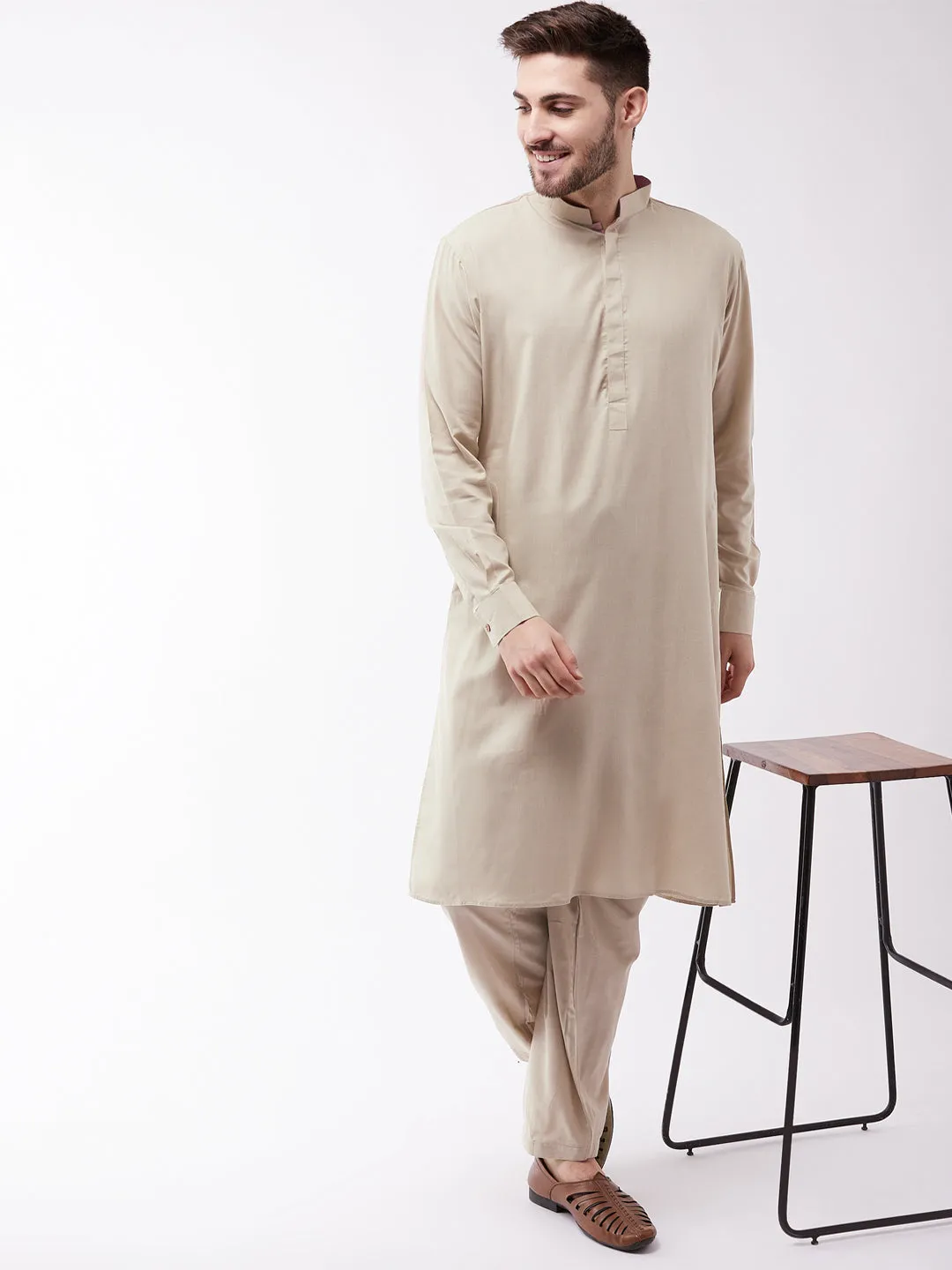 Jashvi Men's Green Cotton Blend Kurta and Pyjama Set