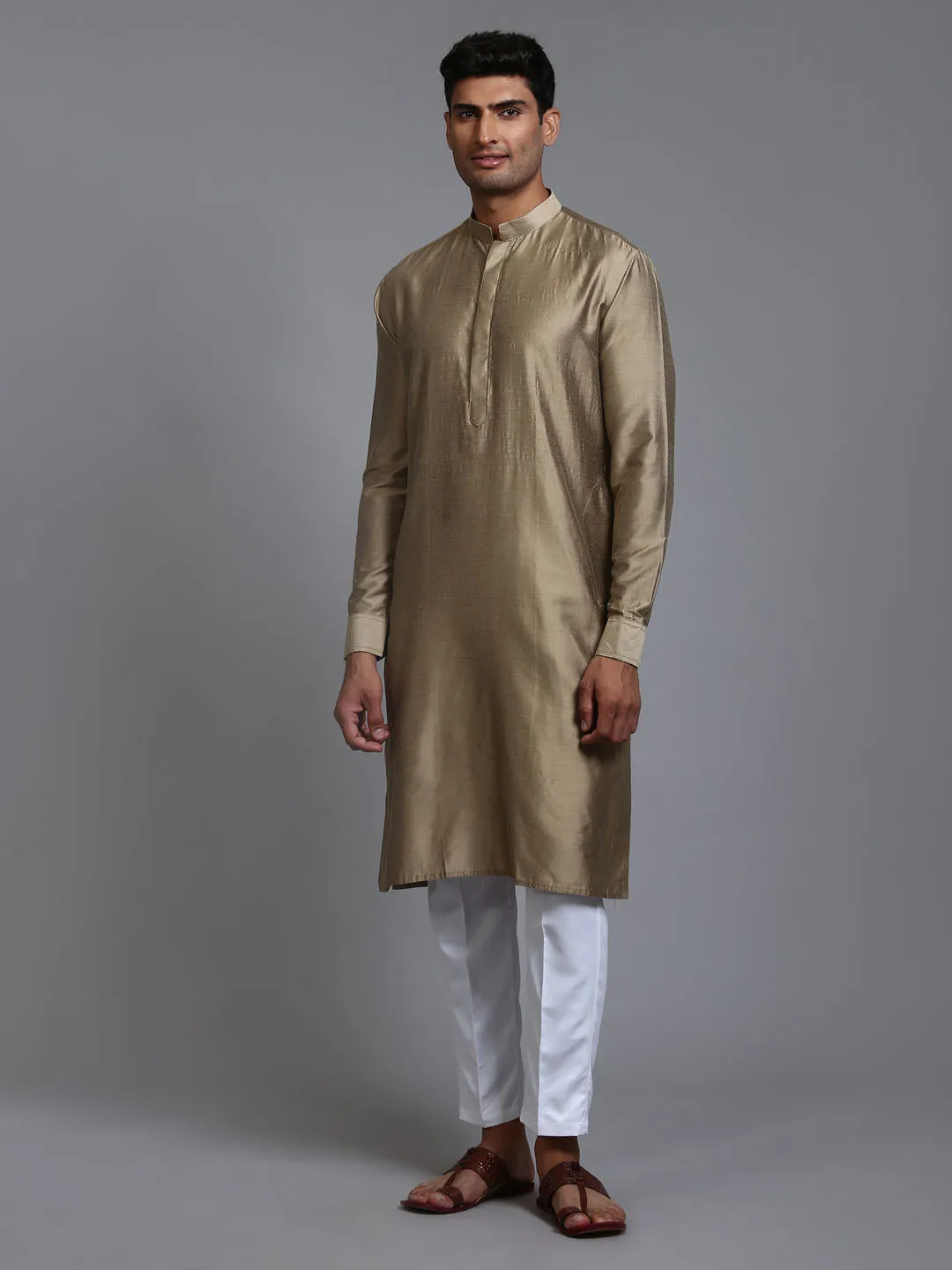 Jashvi Men's Green Cotton Blend Kurta and White Pant Set