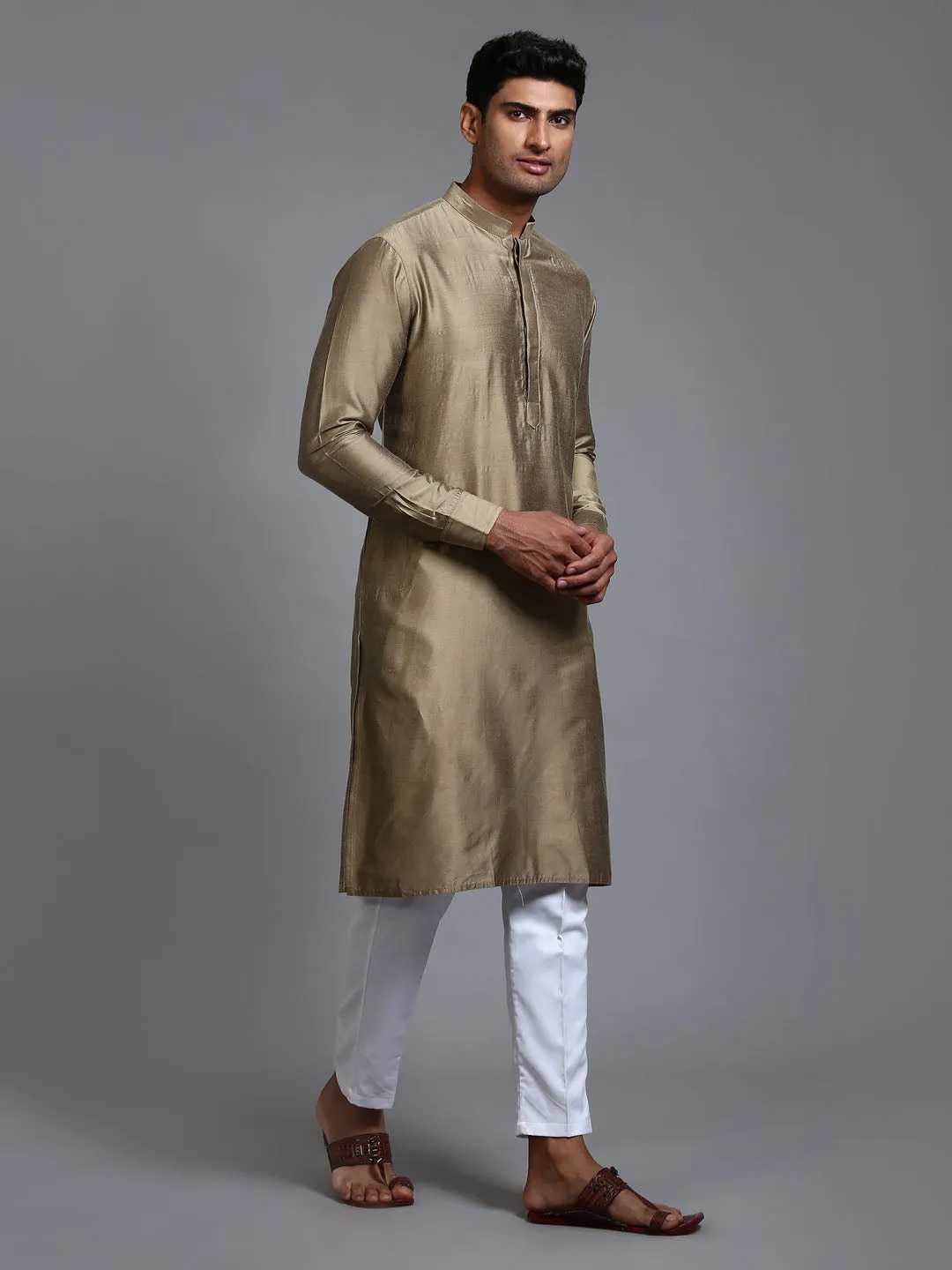 Jashvi Men's Green Cotton Blend Kurta and White Pant Set