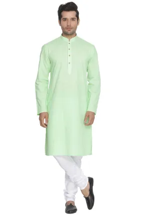 Jashvi Men's Green Cotton Kurta and Churidar Set