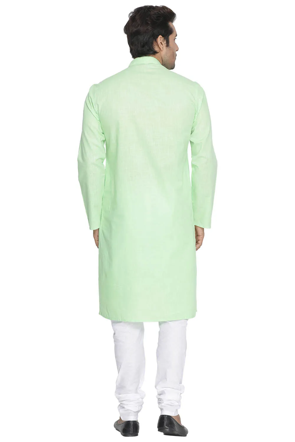 Jashvi Men's Green Cotton Kurta and Churidar Set