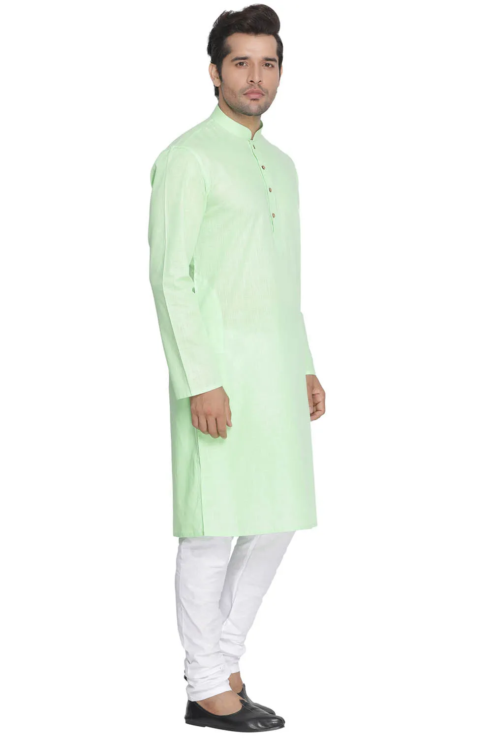 Jashvi Men's Green Cotton Kurta and Churidar Set