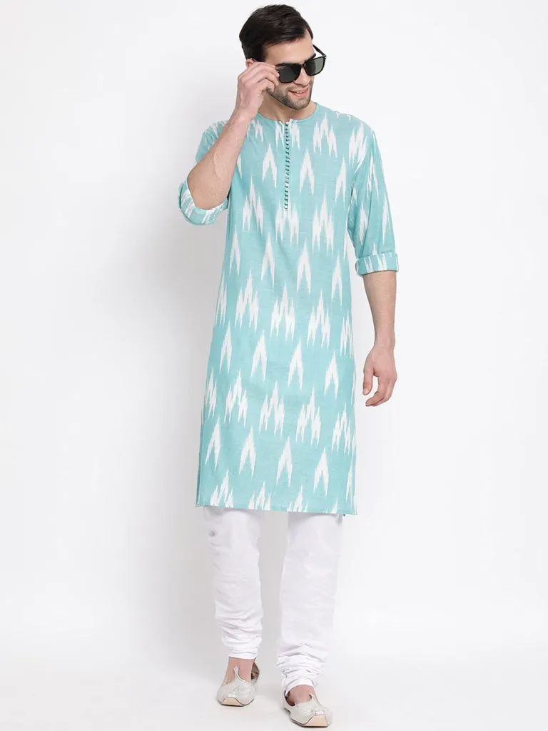 Jashvi Men's Green Cotton Kurta and Pyjama Set