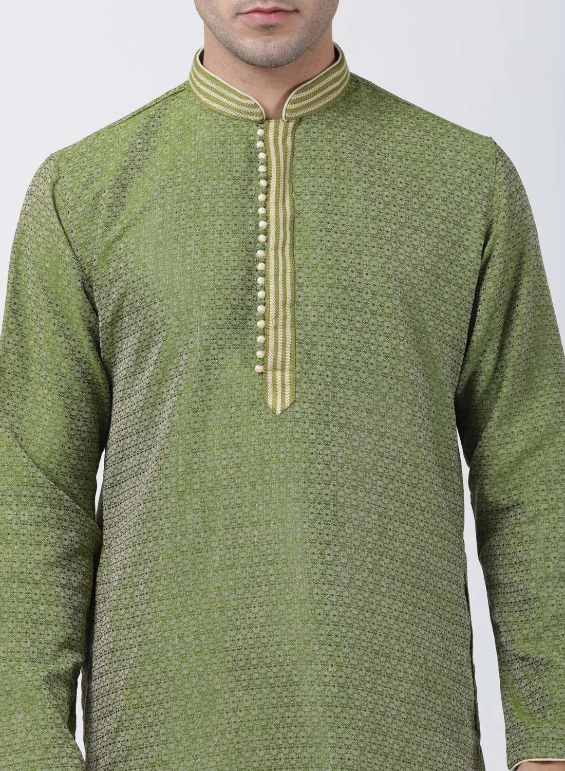 Jashvi Men's Green Cotton Silk Blend Kurta and Churidar Set